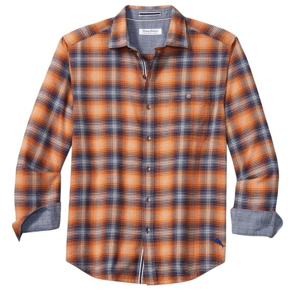 Tommy Bahama Men's Size Small Canyon Beach Shadow Check Flannel Pumpkin Spice - Picture 3 of 5